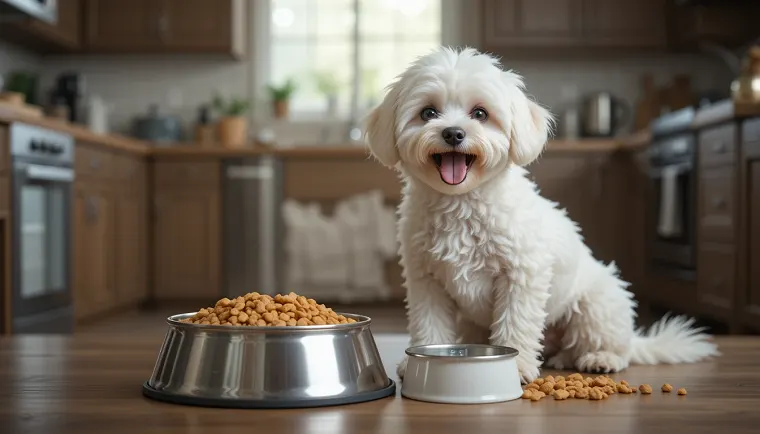 white maltipoo feeding